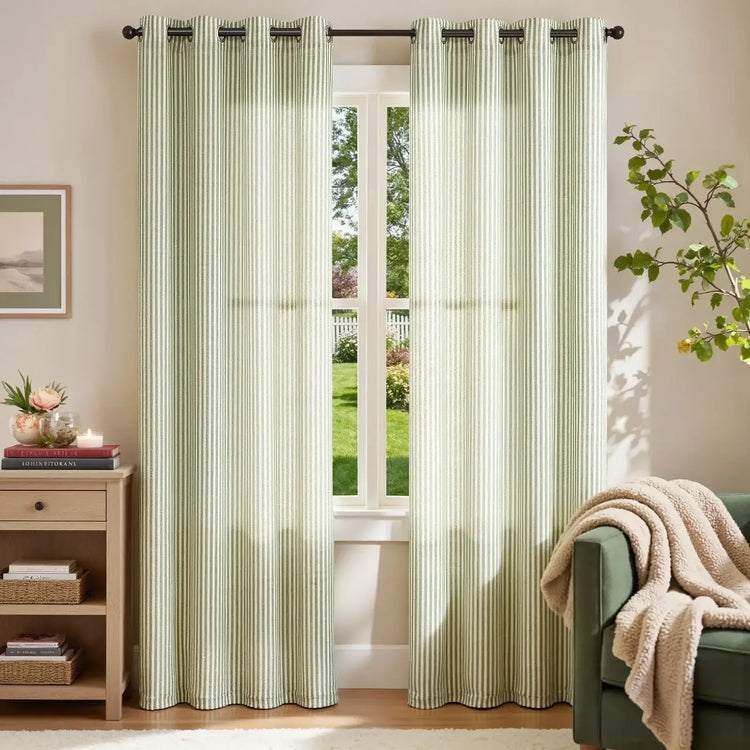 Fine-Striped Linen Blend Grommet Curtains - Jinchan Home