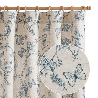 Floral Butterfly Linen Blend Lined Curtains - Jinchan Home