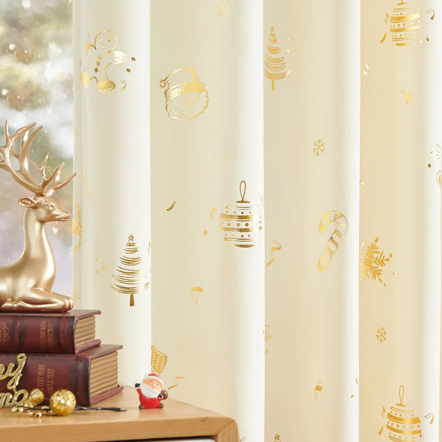 Gingerbread Man & Santa Christmas Motif Curtains - Jinchan Home