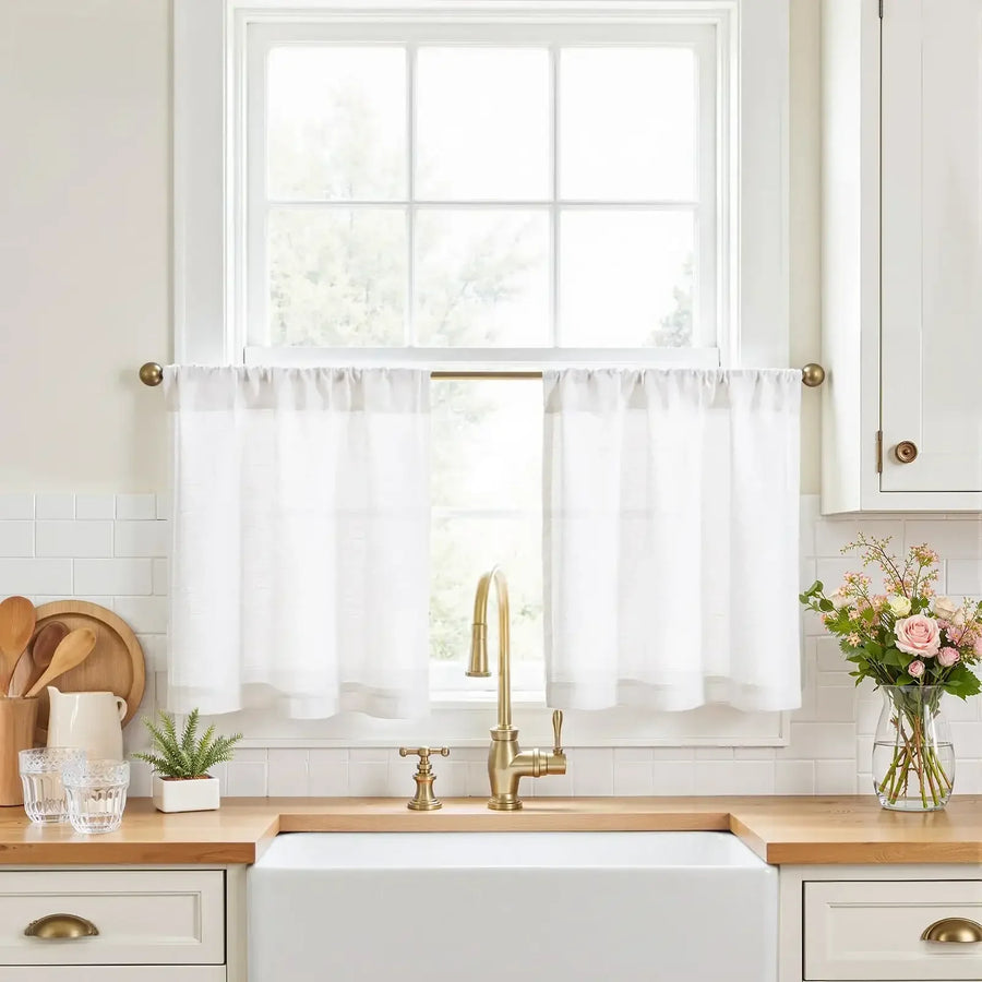 Linen Textured Tier Kitchen Curtains - Jinchan Home