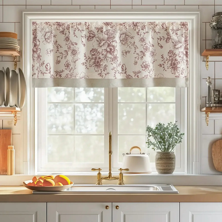 Vintage Peony Floral Linen Window Valance - Jinchan Home