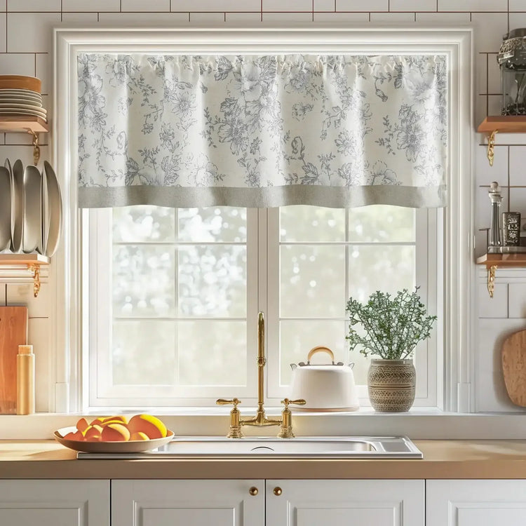 Vintage Peony Floral Linen Window Valance - Jinchan Home