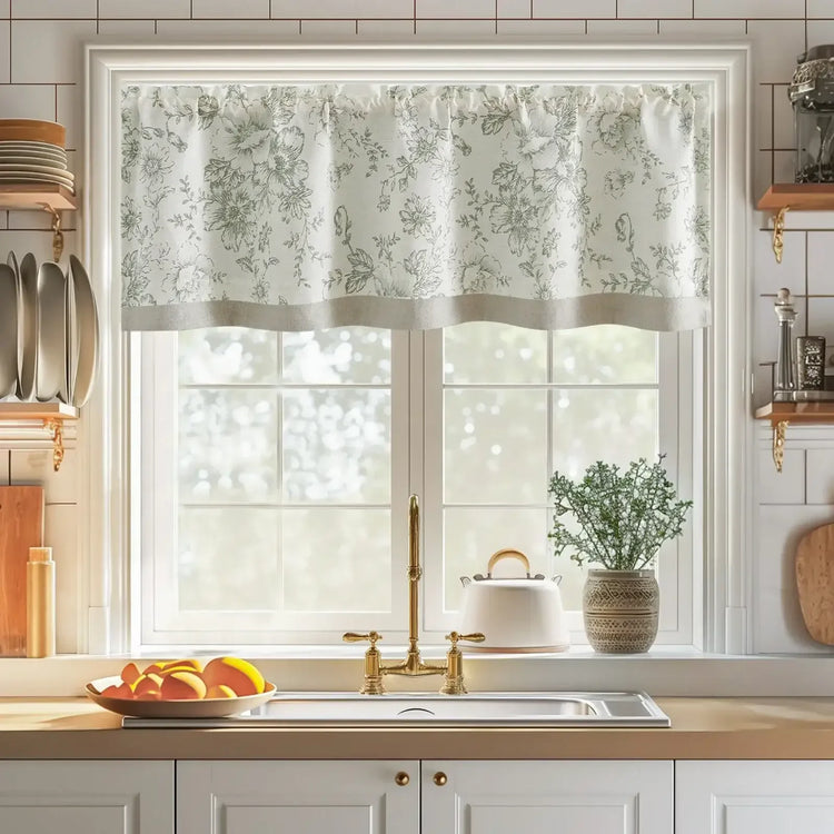 Vintage Peony Floral Linen Window Valance - Jinchan Home