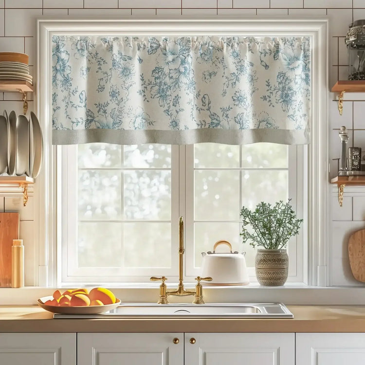 Vintage Peony Floral Linen Window Valance - Jinchan Home