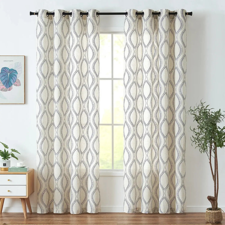 Boho Leaf Embroidered Geometric Curtains - Jinchan Home