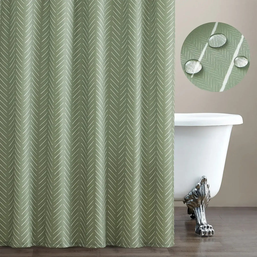 Solid Herringbone Waterproof Shower Curtain - Jinchan Home