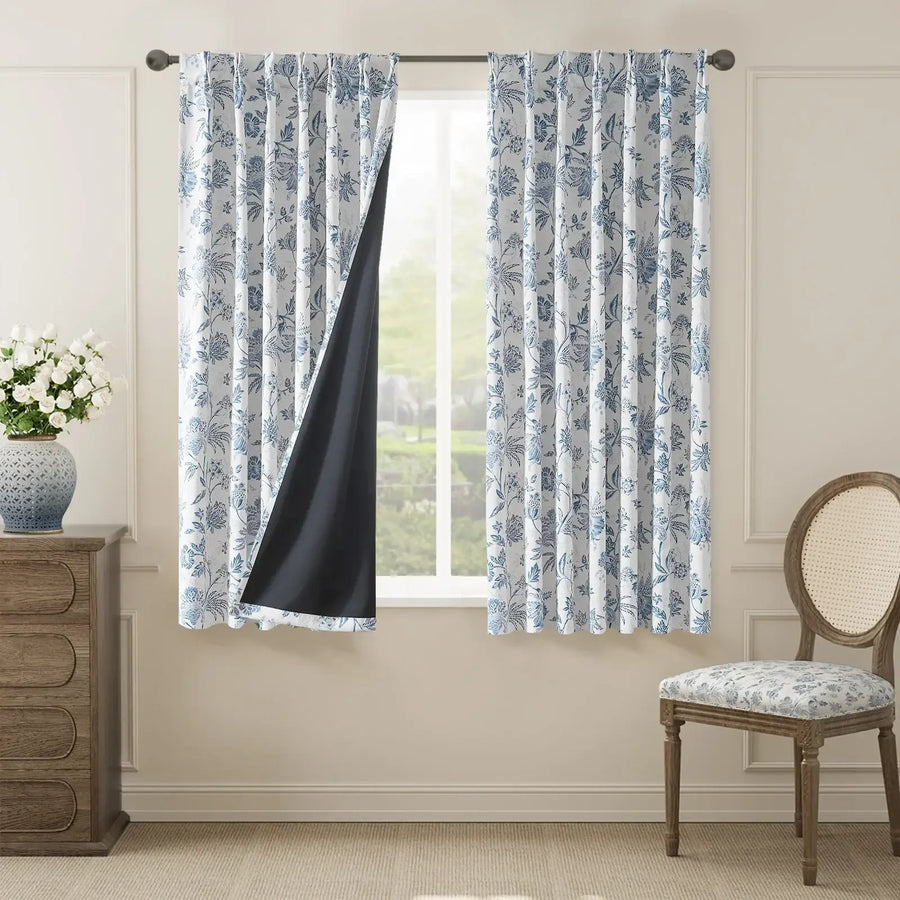 Floral Vine Pleated Korean Style Curtains - Jinchan Home