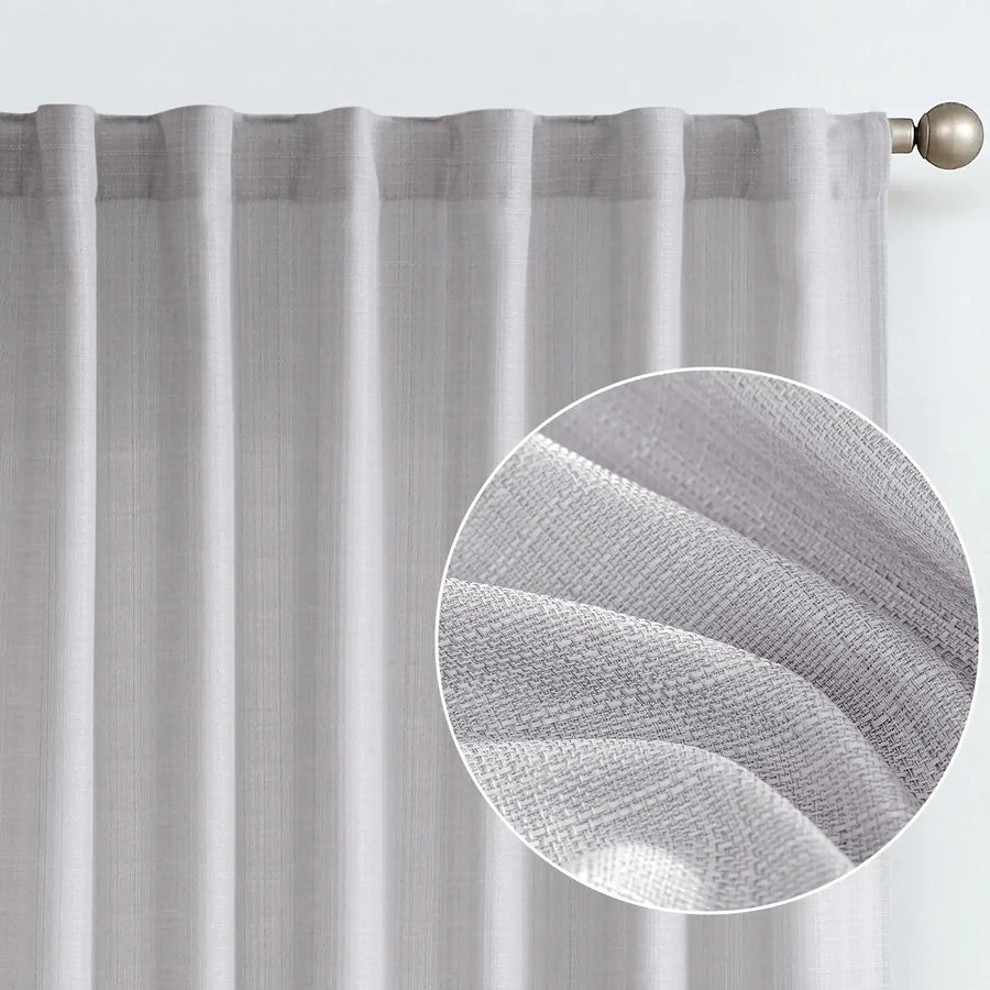 Solid Faux Linen Polyester 3-in-1 Curtains - Jinchan Home