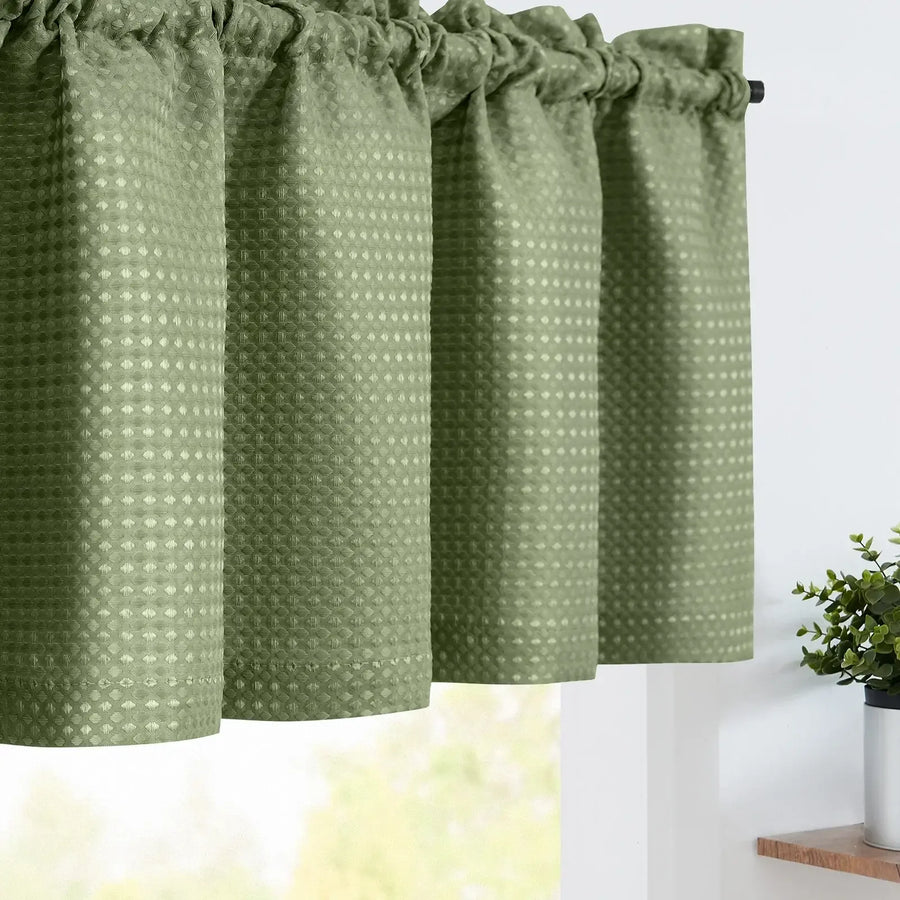 Solid Waffle Weave Rod-Pocket Valance - Jinchan Home