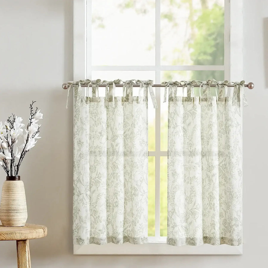 Neutral Scroll Pattern DIY Tie-Up Kitchen Curtains - Jinchan Home