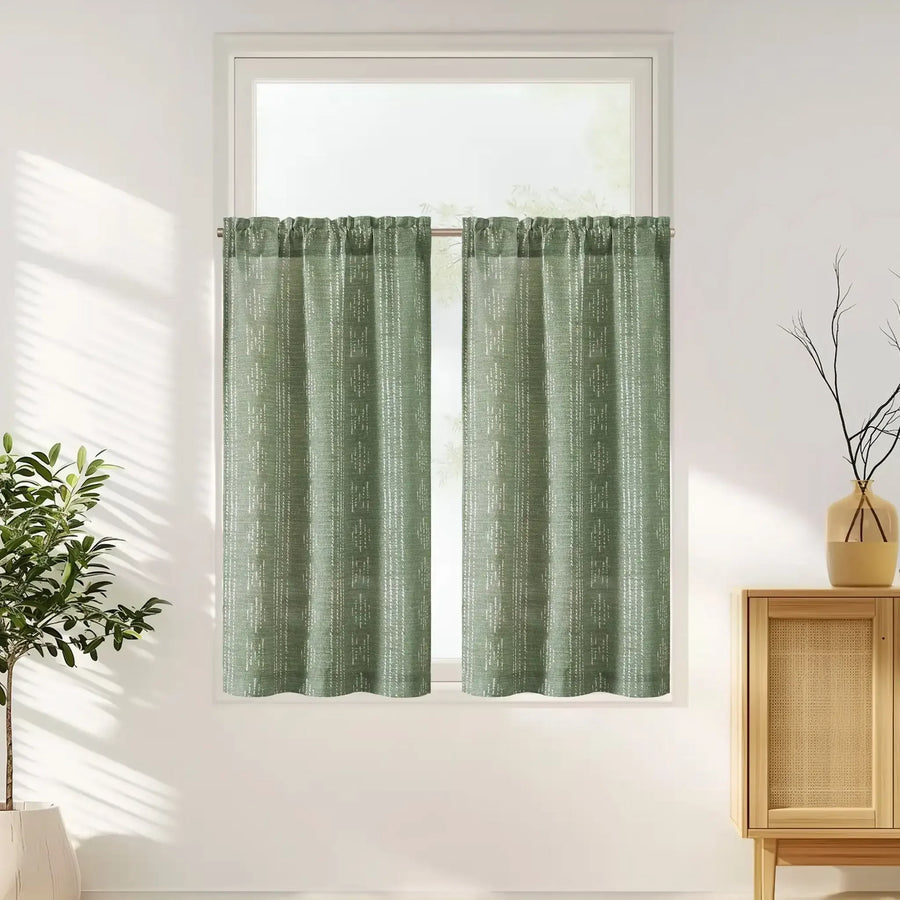 Boho Striped Pattern Linen Blend Kitchen Curtains - Jinchan Home