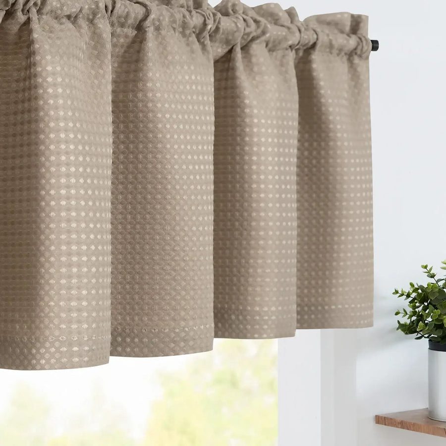Solid Waffle Weave Rod-Pocket Valance - Jinchan Home
