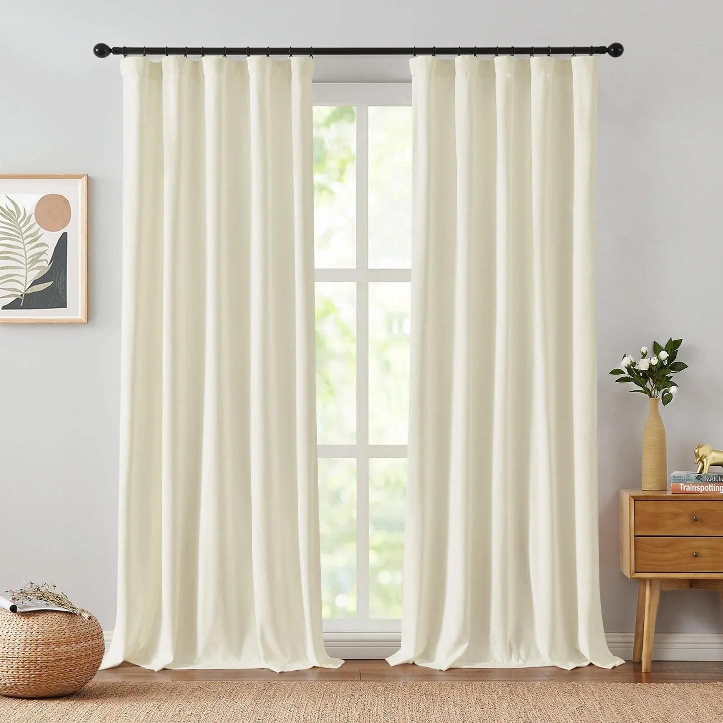 Ivory Velvet Light-filtering Curtains - Jinchan Home