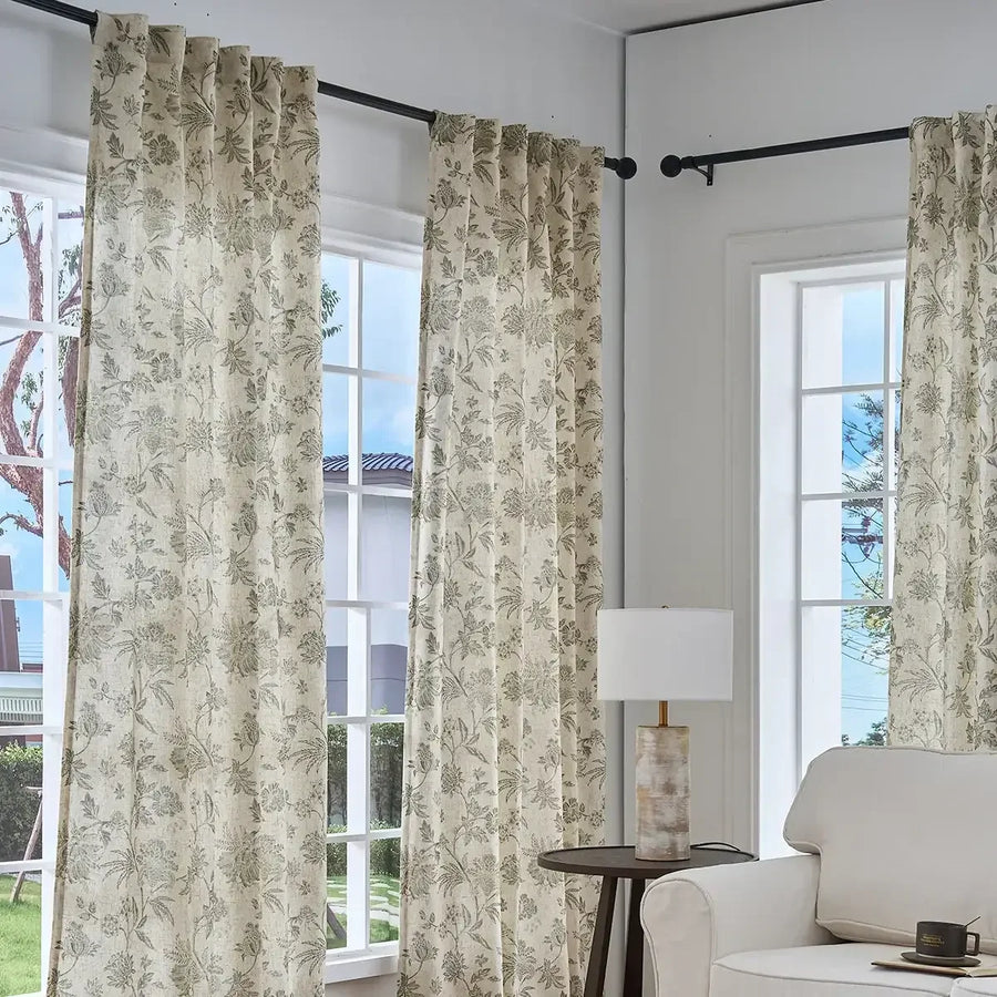 Vintage Botanical Vine Linen Curtains - Jinchan Home