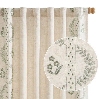 Vintage Lined Embroidered Botanical Border Curtains - Jinchan Home