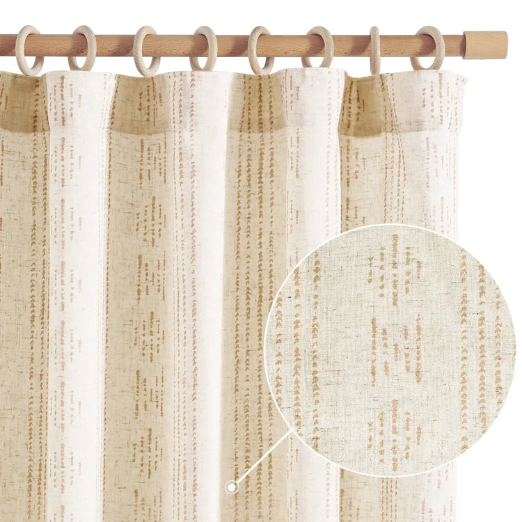 Boho Tribal Pattern 3-in-1 Linen-Blend Curtains - Jinchan Home