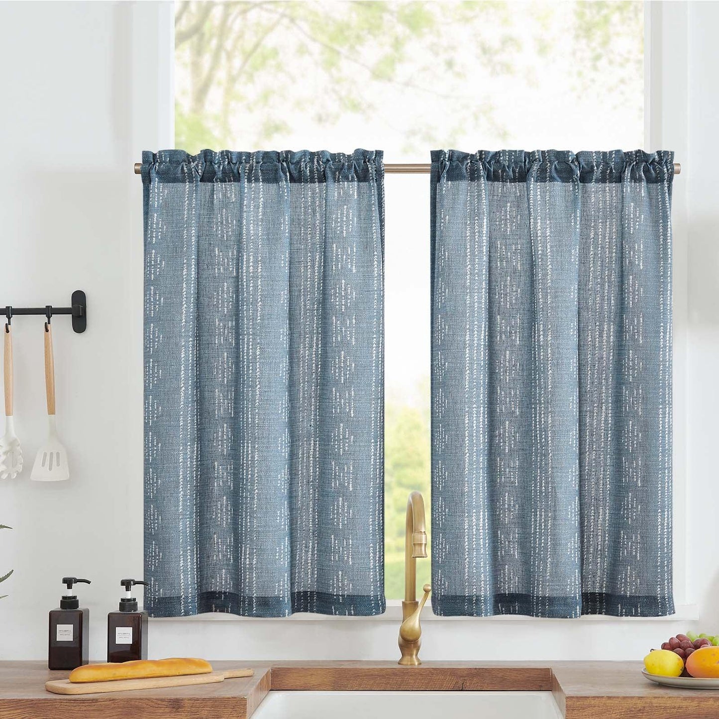 Dark Boho Stripe Linen Kitchen Curtains - Jinchan Home