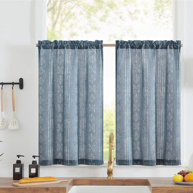 Dark Boho Stripe Linen Kitchen Curtains - Jinchan Home