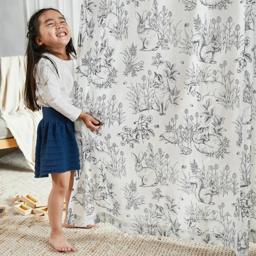 Bunny & Squirrel Toile Linen Curtains - Jinchan Home