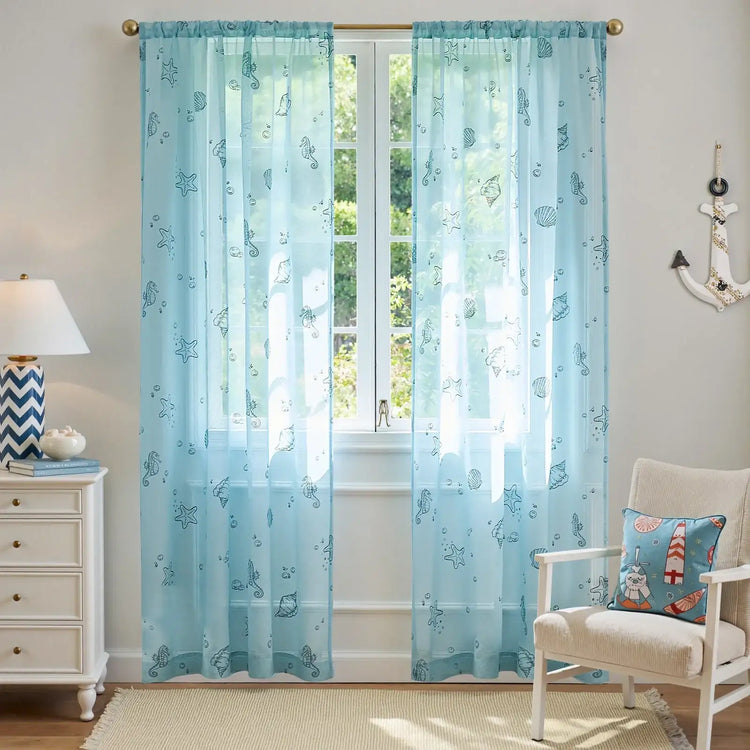 Nautical Sheer Seahorse and Shell Curtains - Jinchan Home