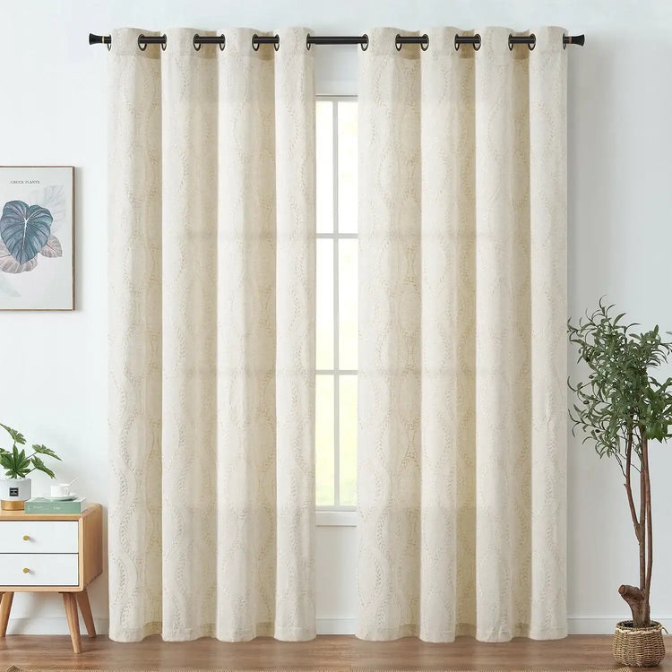Boho Leaf Embroidered Geometric Curtains - Jinchan Home