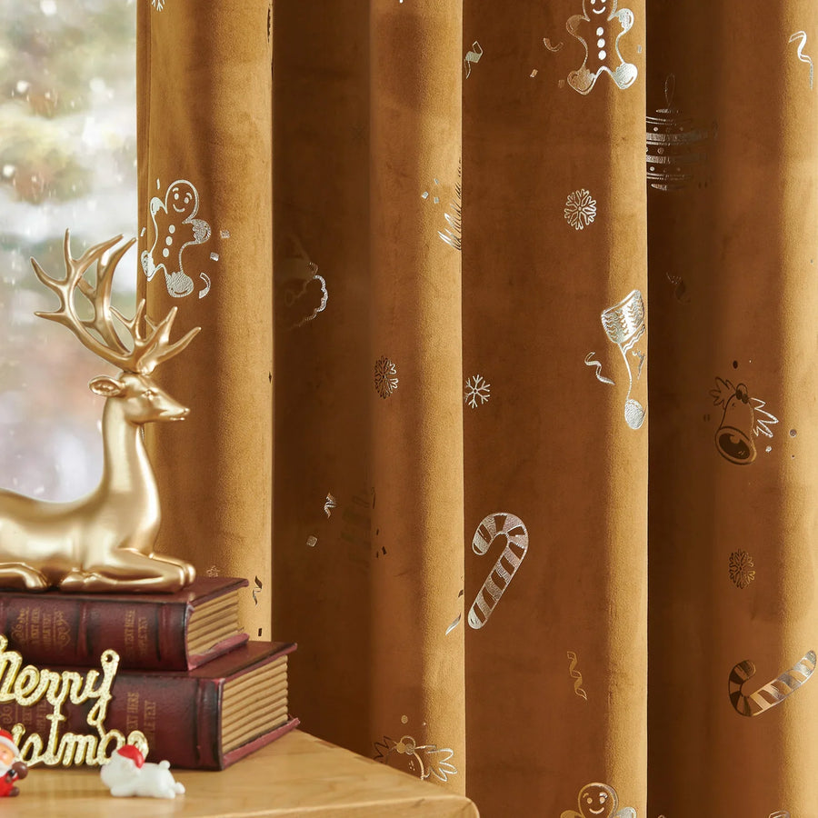 Gingerbread Man & Santa Christmas Motif Curtains - Jinchan Home