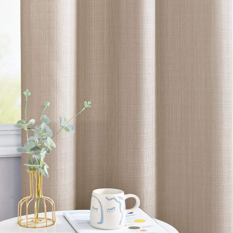 Solid Faux Linen Polyester 3-in-1 Curtains - Jinchan Home