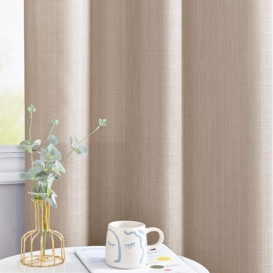 Solid Faux Linen Polyester 3-in-1 Curtains - Jinchan Home