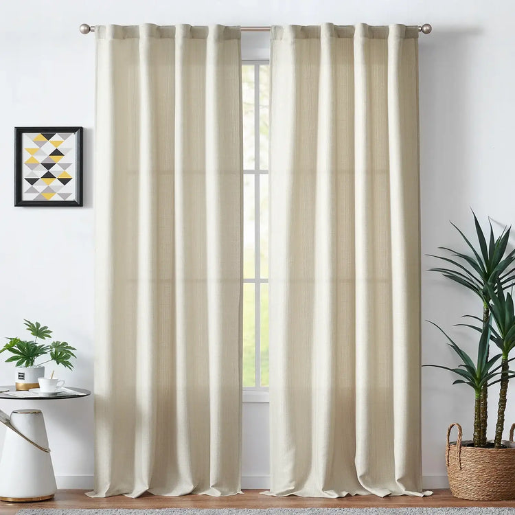 Solid Faux Linen Polyester 3-in-1 Curtains - Jinchan Home