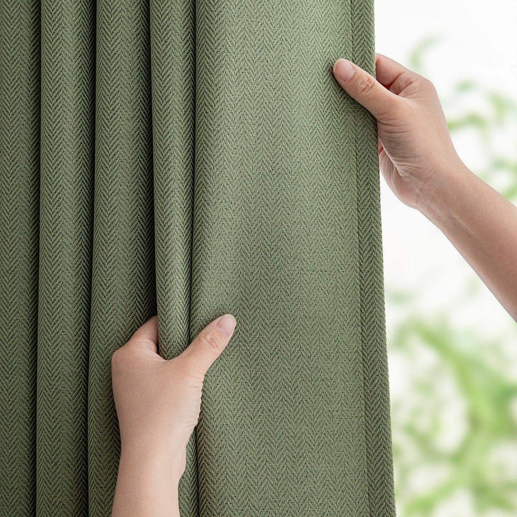 Herringbone Weave Solid Grommet Curtains - Jinchan Home
