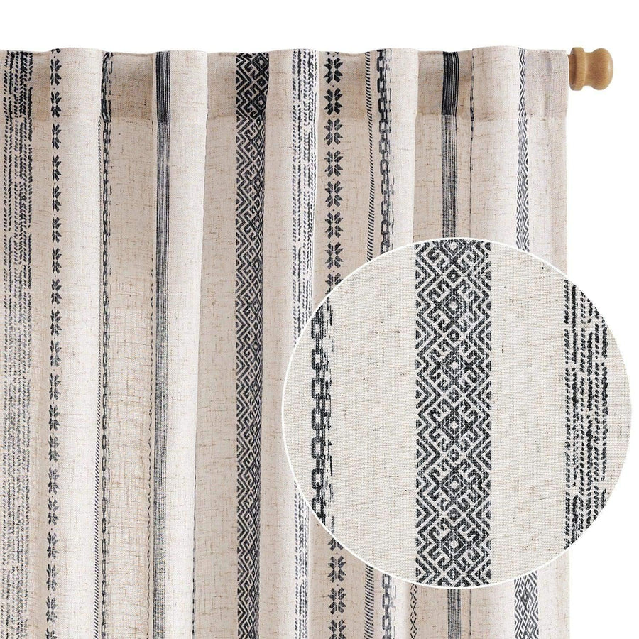 Cross Ripple Print Linen Blend 3-in-1 Curtains - Jinchan Home