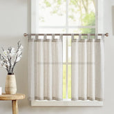 Striped Tab Top Linen Kitchen Curtains - Jinchan Home