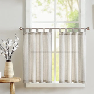
                    
                      Striped Tab Top Linen Kitchen Curtains - Jinchan Home
                    
                  