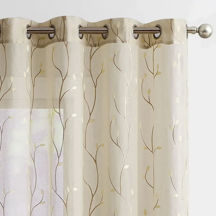 Leaf Embroidered Sheer Curtains - Jinchan Home