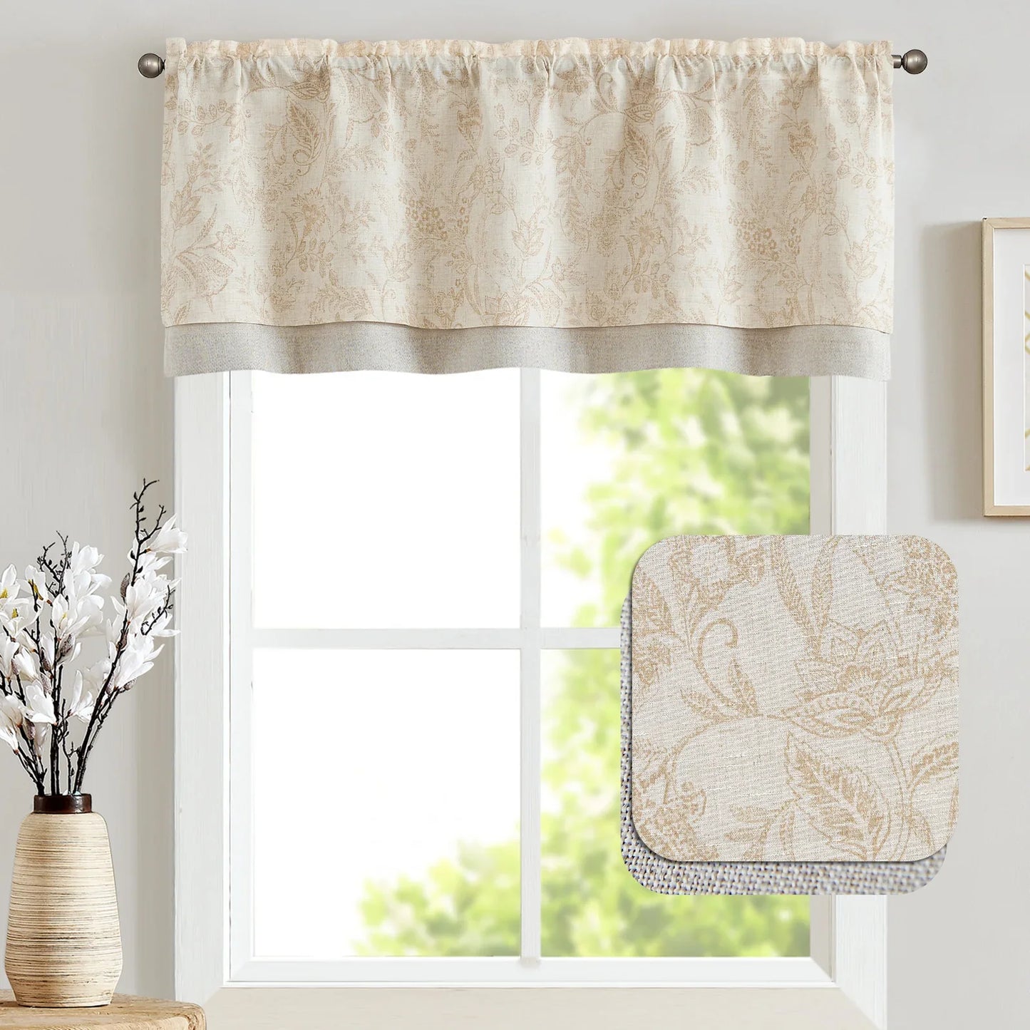 Vintage Botanical Scroll Double-Layer Valance - Jinchan Home