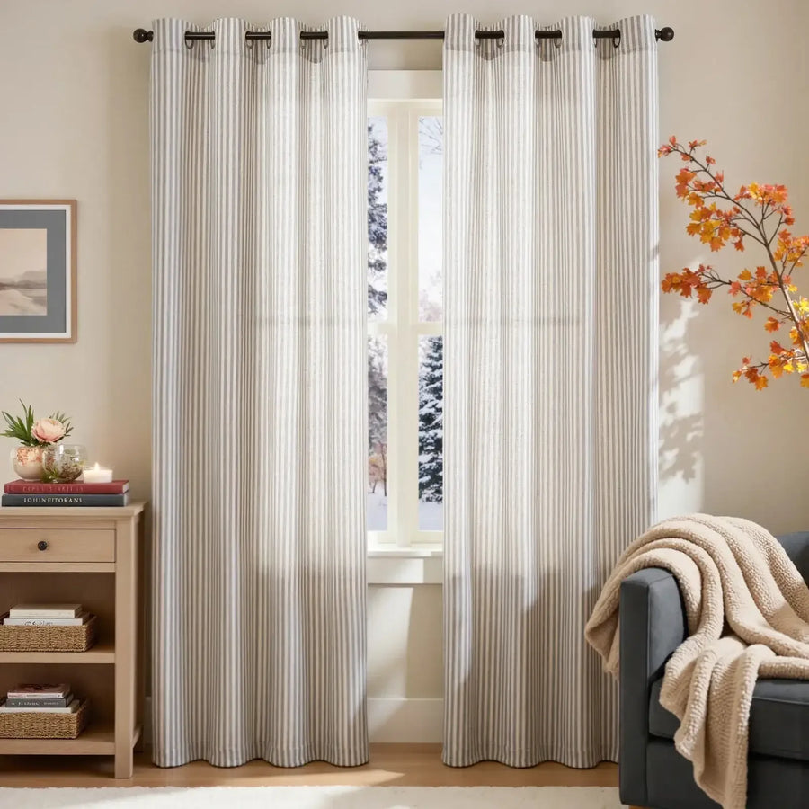 Fine-Striped Linen Blend Grommet Curtains - Jinchan Home