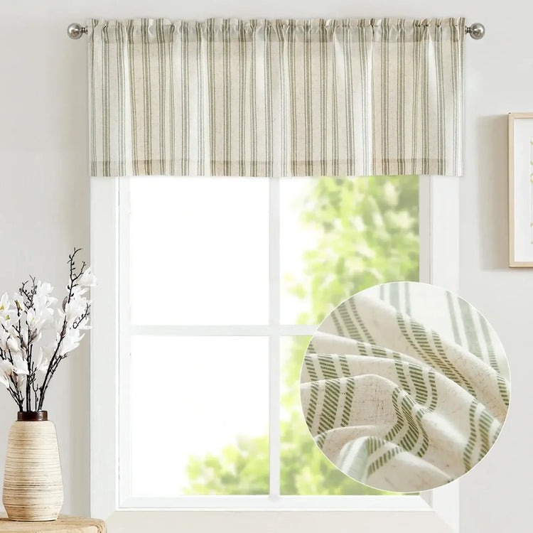 Twill Stripe Poly-Linen Rod-Pocket Valance - Jinchan Home