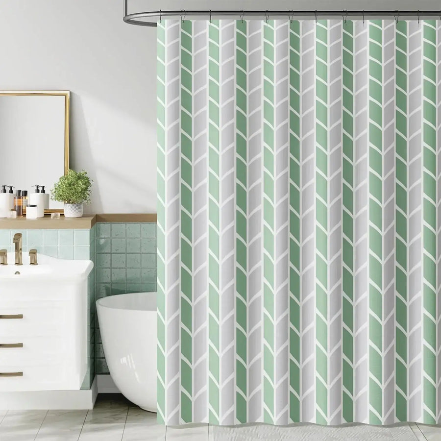 Two-Tone Herringbone Geometric Shower Curtain - Jinchan Home