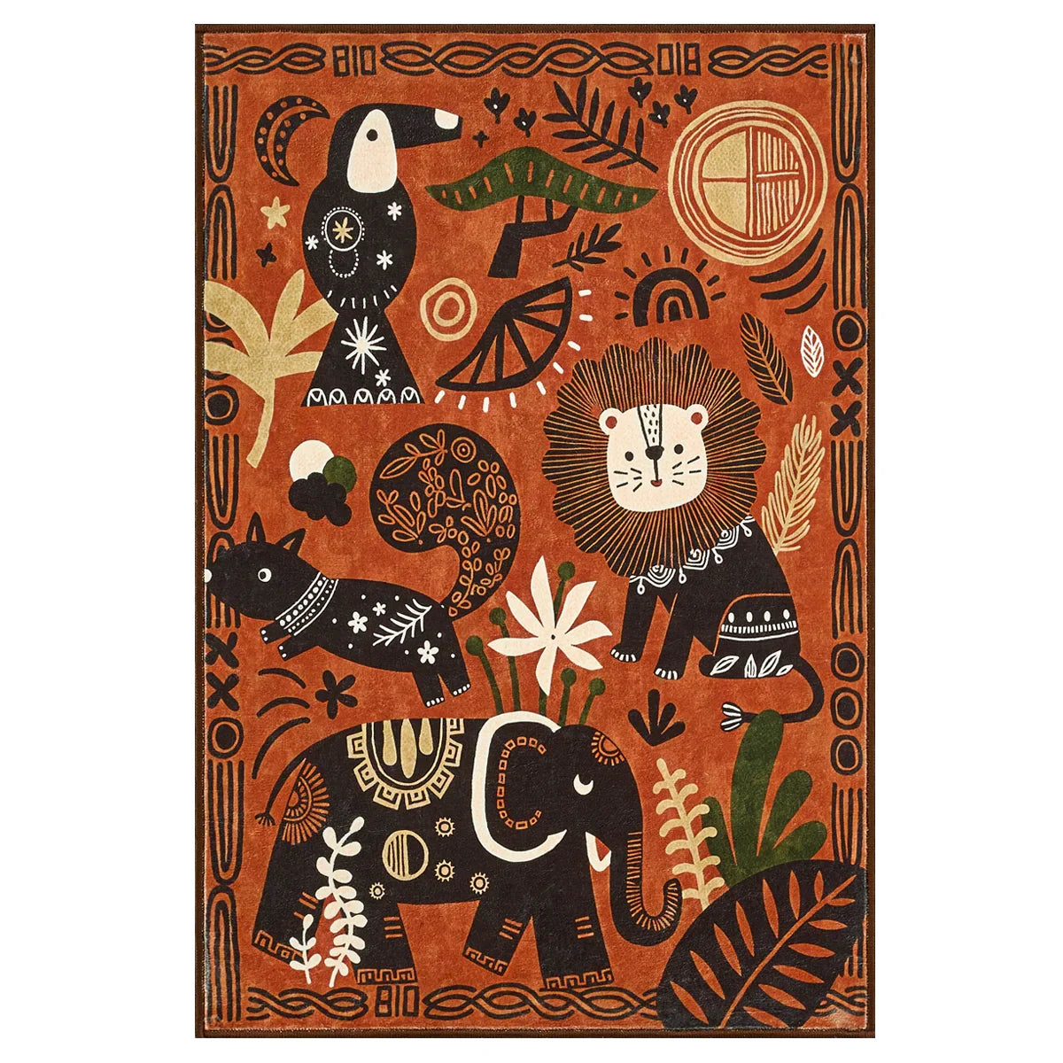 Boho Aesthetic Tropical Animal Doodle Rug - Jinchan Home