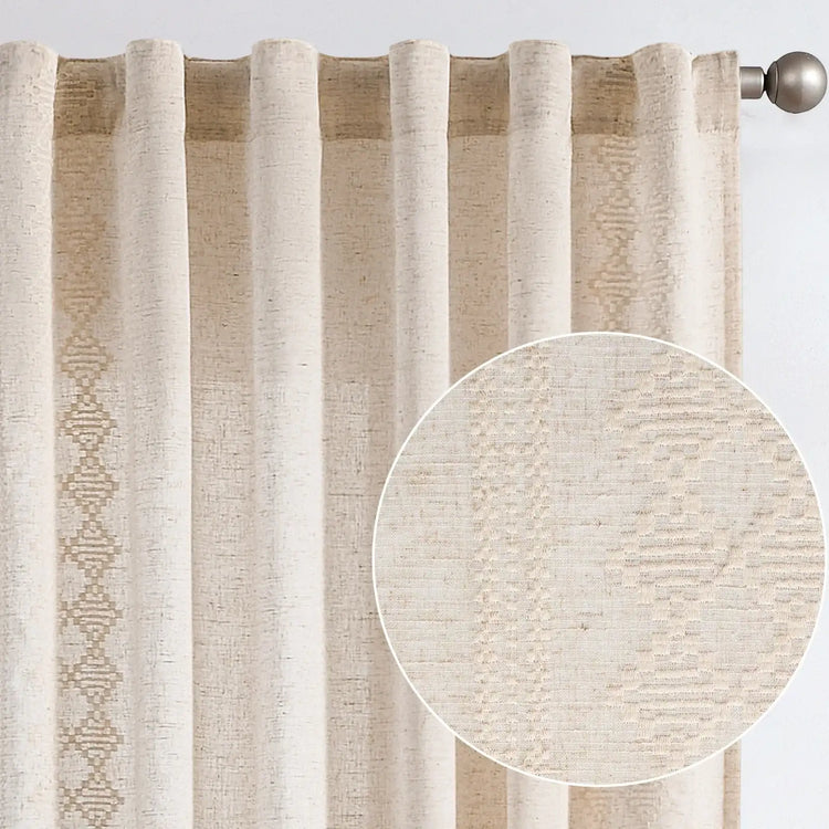 Embroidered Boho Ikat Geometric Curtains - Jinchan Home