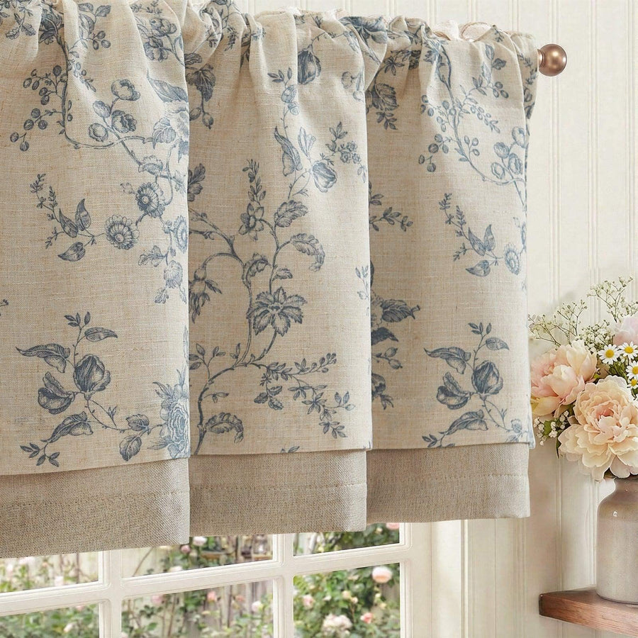 Vintage Rose Print Linen-Blend Rod Pocket Valance - Jinchan Home