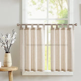Striped Tab Top Linen Kitchen Curtains - Jinchan Home