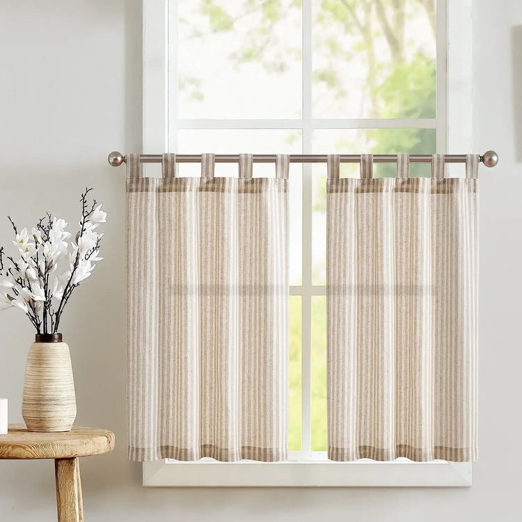 
                    
                      Striped Tab Top Linen Kitchen Curtains - Jinchan Home
                    
                  