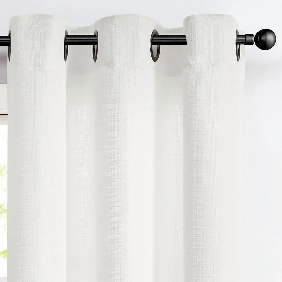Solid Color Linen-Blend Grommet Kitchen Curtains - Jinchan Home