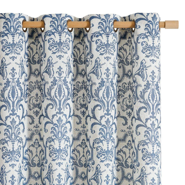 Baroque Damask Linen-Blend Grommet Curtains - Jinchan Home