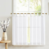 Solid Linen Tab-Top Sheer Kitchen Curtains - Jinchan Home