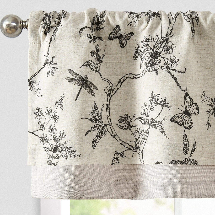 Botanical Butterfly Print Linen Valance - Jinchan Home