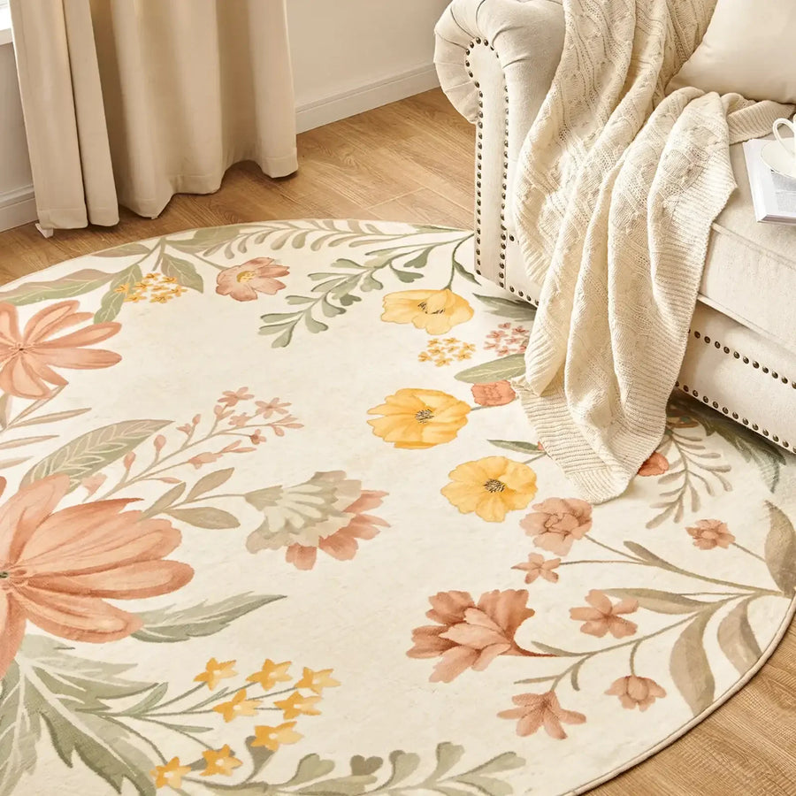 Pastoral Floral Round Area Rug - Jinchan Home