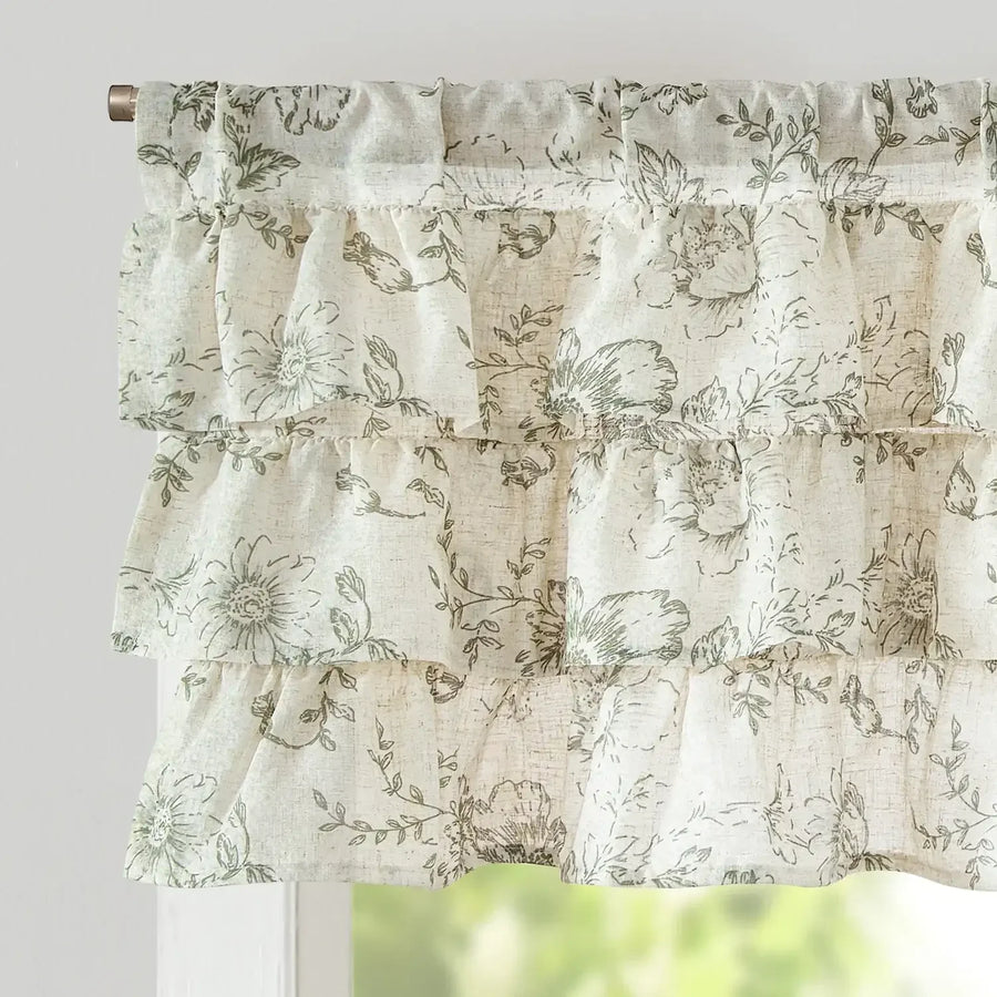 Peony Print Linen-Blend Waterfall Valance - Jinchan Home