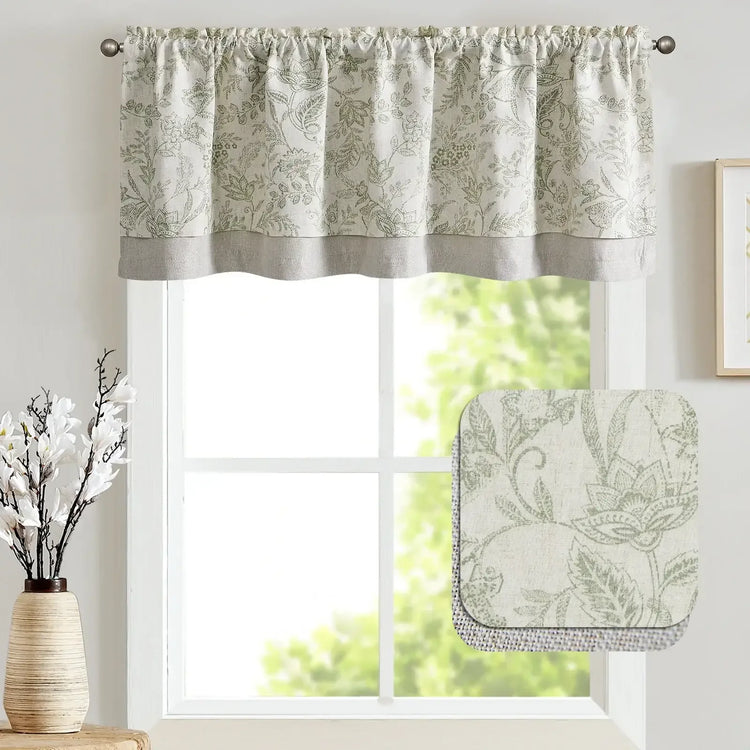 Vintage Botanical Scroll Double-Layer Valance - Jinchan Home